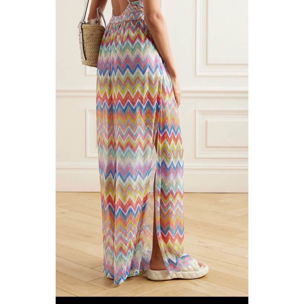 Missoni Striped Crochet-Knit Wide-Leg Pants Multi Zig Zag MC23SI00 Size 48 NEW